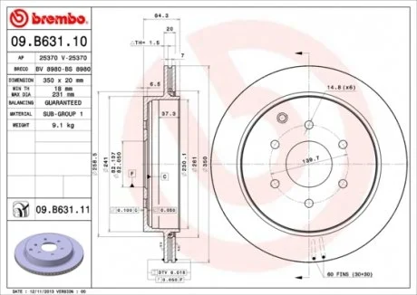 Диск тормозной BREMBO 09.B631.11