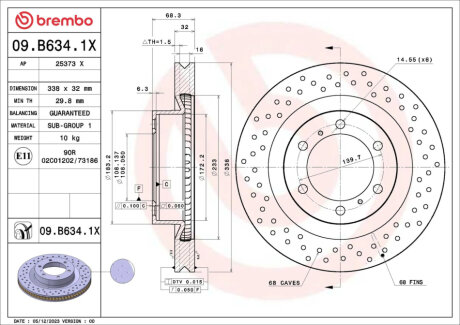 Автозапчасть BREMBO 09B6341X