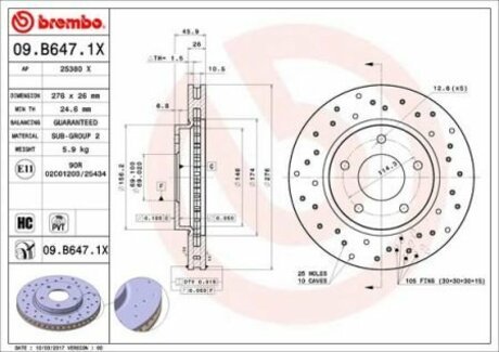 Тормозные диски BREMBO 09.B647.1X