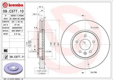 Тормозной диск BREMBO 09.C377.11 (фото 1)