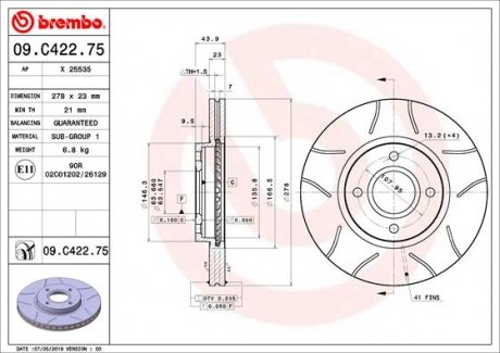 Тормозной диск BREMBO 09.C422.75