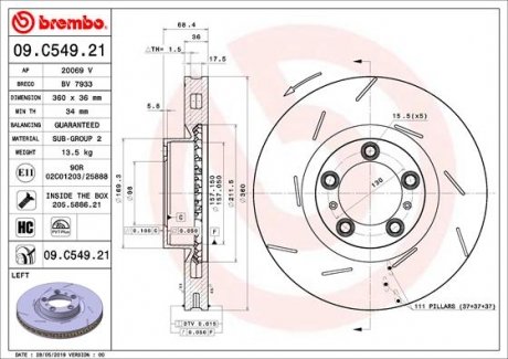 Тормозной диск BREMBO 09.C549.21 (фото 1)