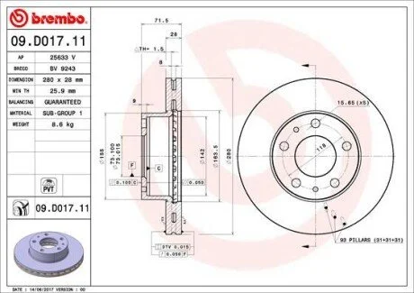 Гальмiвний диск BREMBO 09.D017.11