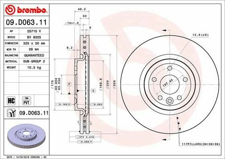 Гальмівний диск BREMBO 09.D063.11 (фото 1)