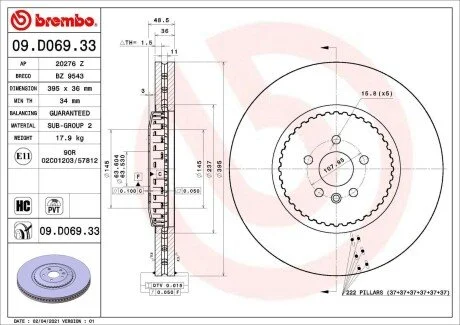 Гальмівний диск BREMBO 09.D069.33