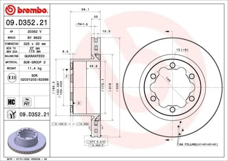 Диск гальмівний задн Лів/Прав MAN TGE, VW CRAFTER, GRAND CALIFORNIA CAMPER 2.0D 09.16- BREMBO 09D35221