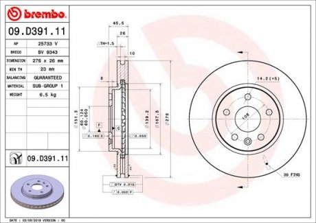 Тормозной диск BREMBO 09.D391.11 (фото 1)