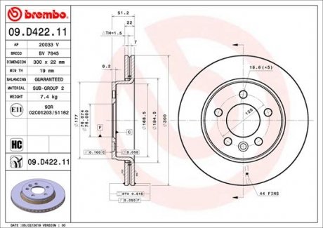 Тормозной диск BREMBO 09.D422.11