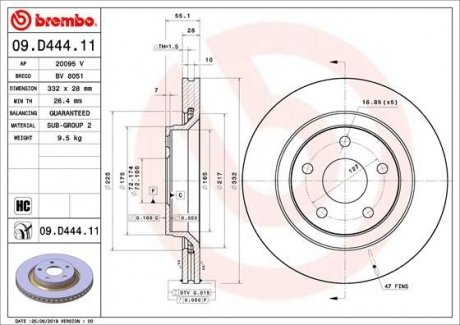 Tarcza ham. WRANGLER III IV BREMBO 09D44411 (фото 1)