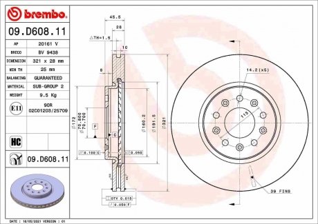 Тормозной диск BREMBO 09.D608.11 (фото 1)