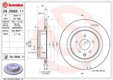 Гальмівний диск BREMBO 09.D689.11 (фото 1)
