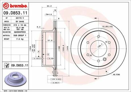 Тормозной диск BREMBO 09.D853.11 (фото 1)