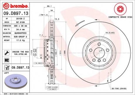 Тормозной диск BREMBO 09.D897.13 (фото 1)