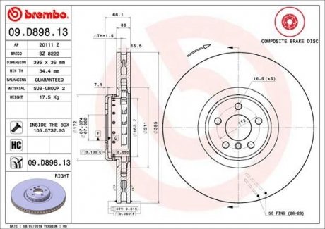 Тормозной диск BREMBO 09.D898.13 (фото 1)
