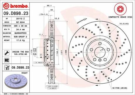 Тормозной диск BREMBO 09.D898.23 (фото 1)
