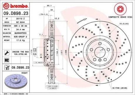 Тормозной диск BREMBO 09.D898.23 (фото 1)