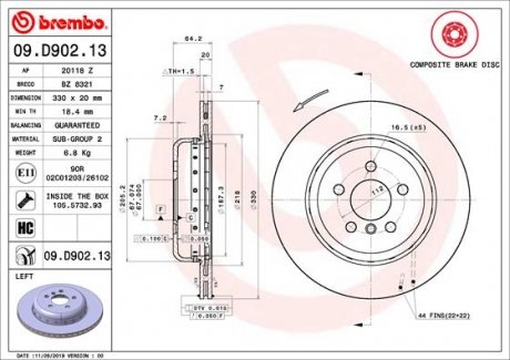 Гальмівний диск двосекційний BREMBO 09.D902.13 (фото 1)
