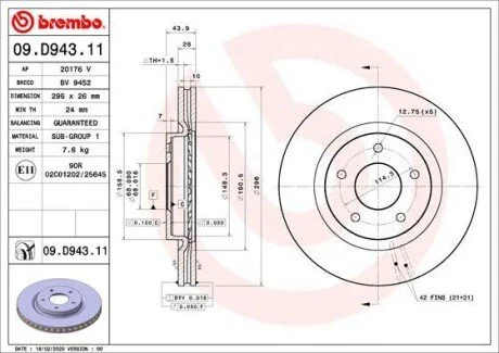 TARCZA HAMULCOWA PRZOD BREMBO 09D94311