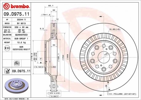 Tarcza ham. tył LEXUS LC (_Z10_) 11/16-> / LEXUS LS (_F5_) 10/17-> BREMBO 09D97511