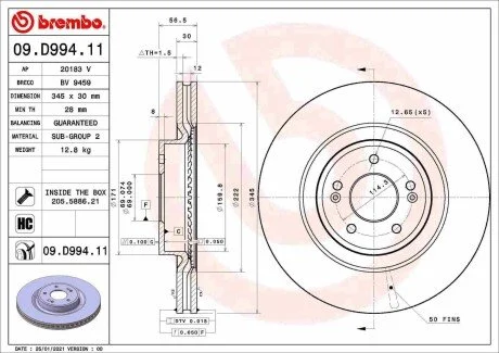 Гальмівний диск BREMBO 09.D994.11