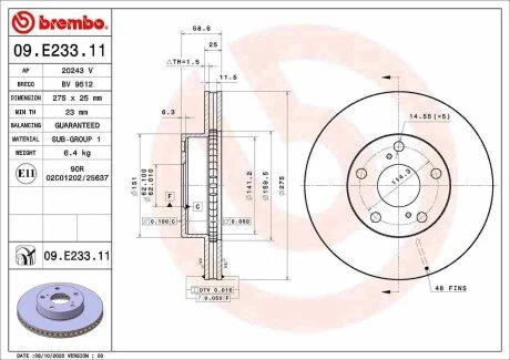 Гальмівний диск BREMBO 09E23311
