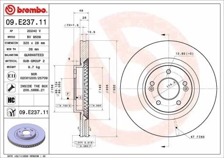 TARCZA HAMULCOWA PRZOD BREMBO 09E23711
