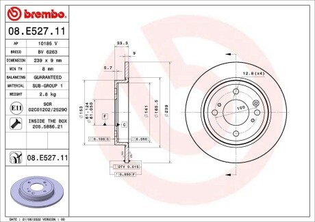 Tarcza ham. tył INFINITI FX 07/08-> / INFINITI M (Y51) 03/10-> / INFINITI M3 BREMBO 09E52811