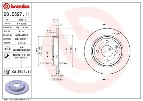 Tarcza ham. tył INFINITI FX 07/08-> / INFINITI M (Y51) 03/10-> / INFINITI M3 BREMBO 09E52811