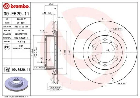 Tarcza ham. TOYOTA FORTUNER (_N15_, _N16_) 05/15-> BREMBO 09E52911
