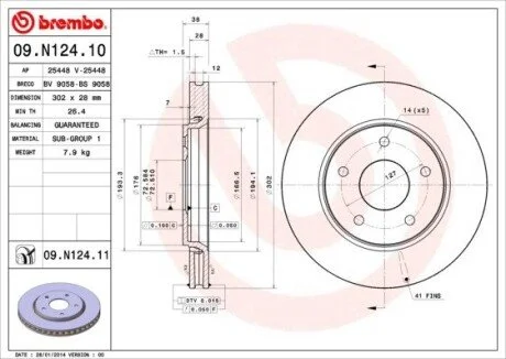 Диск гальмівний FREEMONT G.VOYAGER 12- њr.302mm BREMBO 09N12411