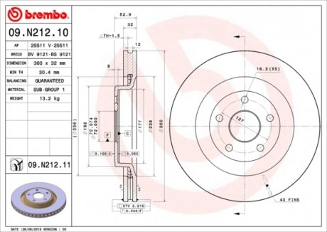 Тормозной диск BREMBO 09.N212.11 (фото 1)