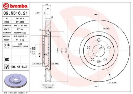 Тормозной диск BREMBO 09.N316.21 (фото 1)