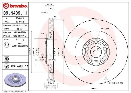 Tarcza ham. FORD USA MUSTANG MACH-E (CGW) 07/20-&gt; BREMBO 09N40911 (фото 1)