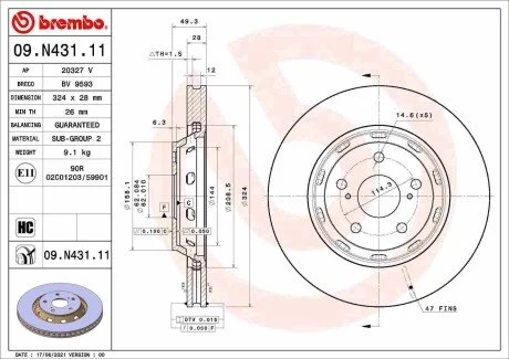 Диск гальмівний BREMBO 09N43111