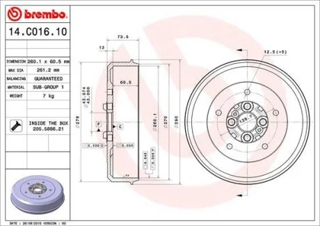 Гальмівний барабан задн KIA RETONA, SPORTAGE 2.0/2.0D 10.97-08.03 BREMBO 14C01610