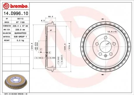 Тормозной барабан BREMBO 14.D996.10