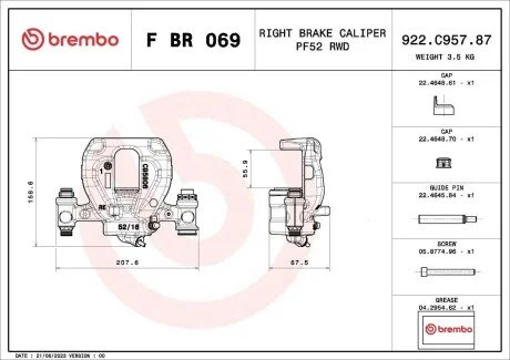 ZACISK HAMULCOWY MERCEDES-BENZ SPRINTER 3,5-T PLATFORM/CHASSIS (B907, B910) 02/18-> / MERCEDES-BENZ SPRINTE SZT BREMBO FBR069 (фото 1)