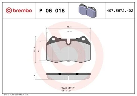 Гальмiвнi колодки к-кт. BREMBO P06 018