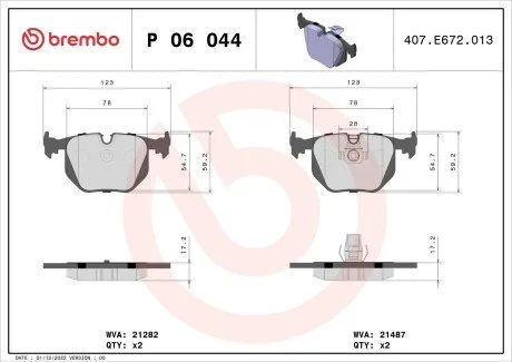 Гальмiвнi колодки к-кт. BREMBO P06 044 (фото 1)