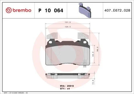 Тормозные колодки BREMBO P10064