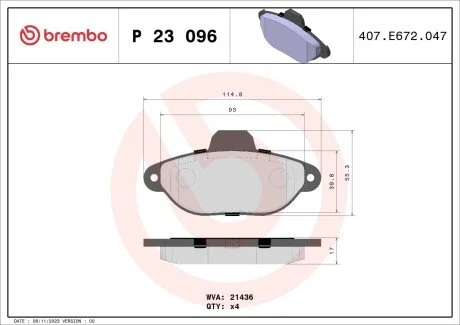 Гальмiвнi колодки к-кт. BREMBO P23 096