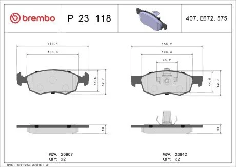 Гальмівні колодки, дискове гальмо (набір) BREMBO P23118