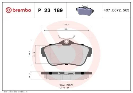 P 23 189 Гальмівні колодки (шт.) BREMBO P23189
