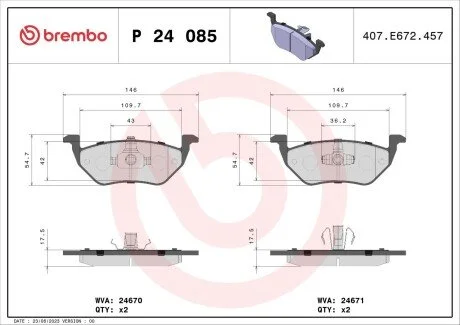 Гальмівні колодки перед. Ford Maverick 01- BREMBO P24085