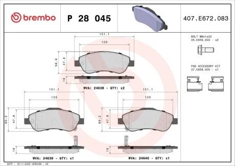 Klocki ham. Xtra HONDA CR-V III (RE_) 06/06-> / HONDA CR-V IV (RM_) 01/12-> BREMBO P28045X