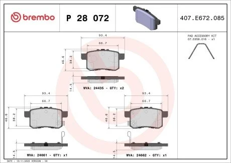 Klocki ham.Xtra ty ACURA TSX (CU_) 01/09-> / BYD F6 09/07-12/14 / HONDA (DONGFE BREMBO P28072X