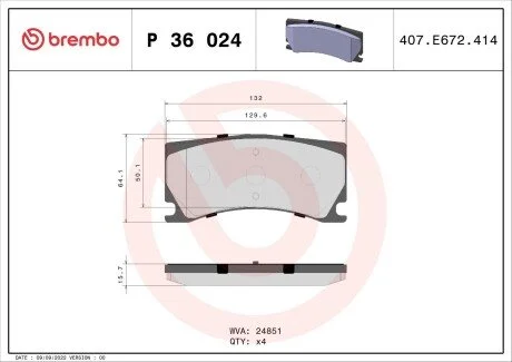 Гальмівні колодки, дискове гальмо (набір) BREMBO P36024