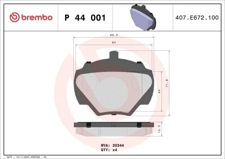 Гальмiвнi колодки к-кт. BREMBO P44 001