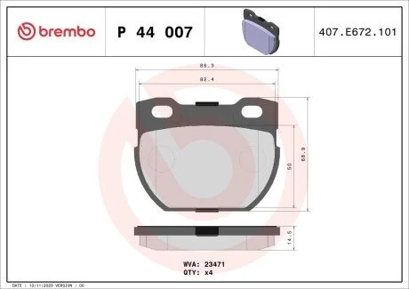 Гальмівні колодки, дискове гальмо (набір) BREMBO P44007