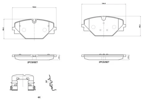 Колодки гальмівні дискові (комплект 4 шт) BREMBO P44032 (фото 1)